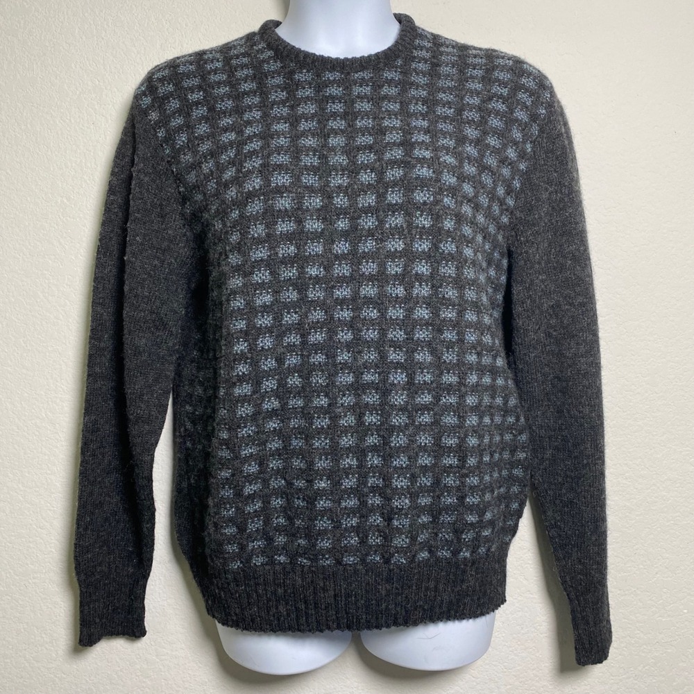 Vintage Robert Bruce XL Sweater Dark Gray Check Pattern USA Made Union‎ 80s 90s